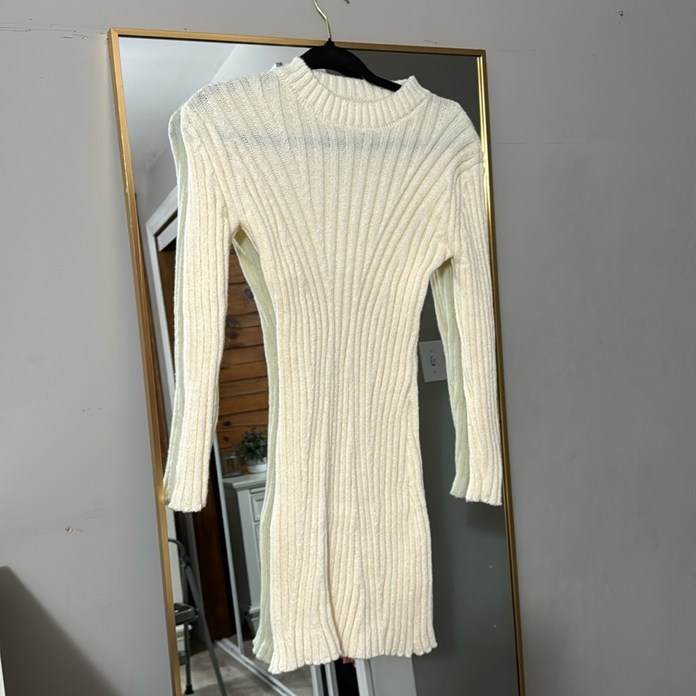 Sweater dress cream colored midi dress knit